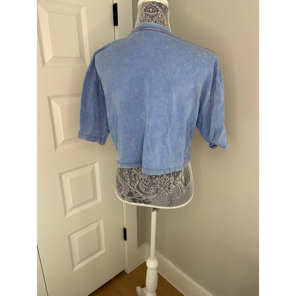 Topshop Crop Top Blue Cotton Tee size 2 - Picture 4 of 6